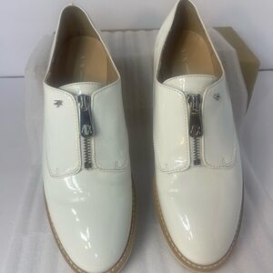 Armani Exchange Men’s White Patent Leather Zip Front Oxfords